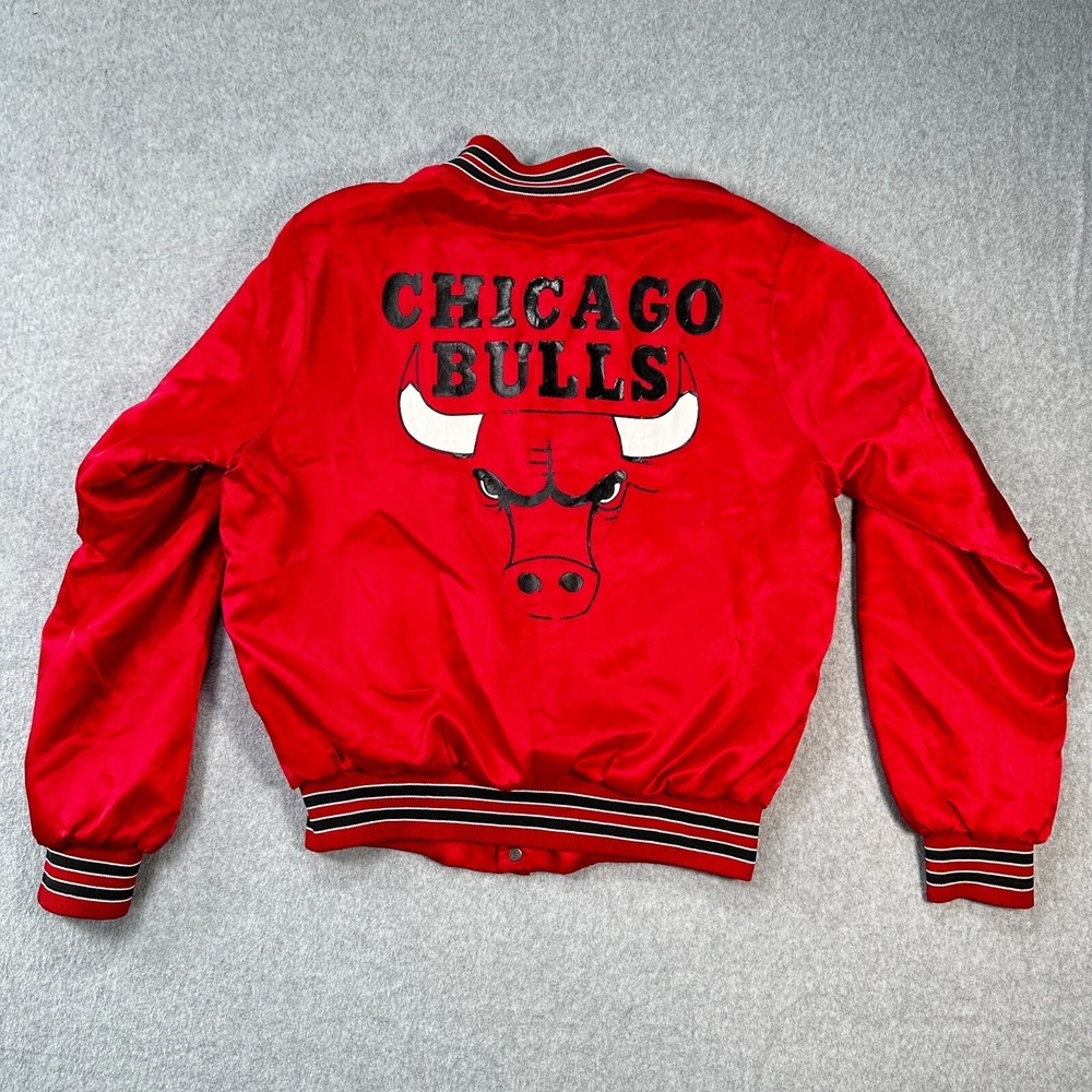 Vtg Locker Line Chicago Bulls Nylon Bomber Jacket Red Men's Medium Long Sleeve